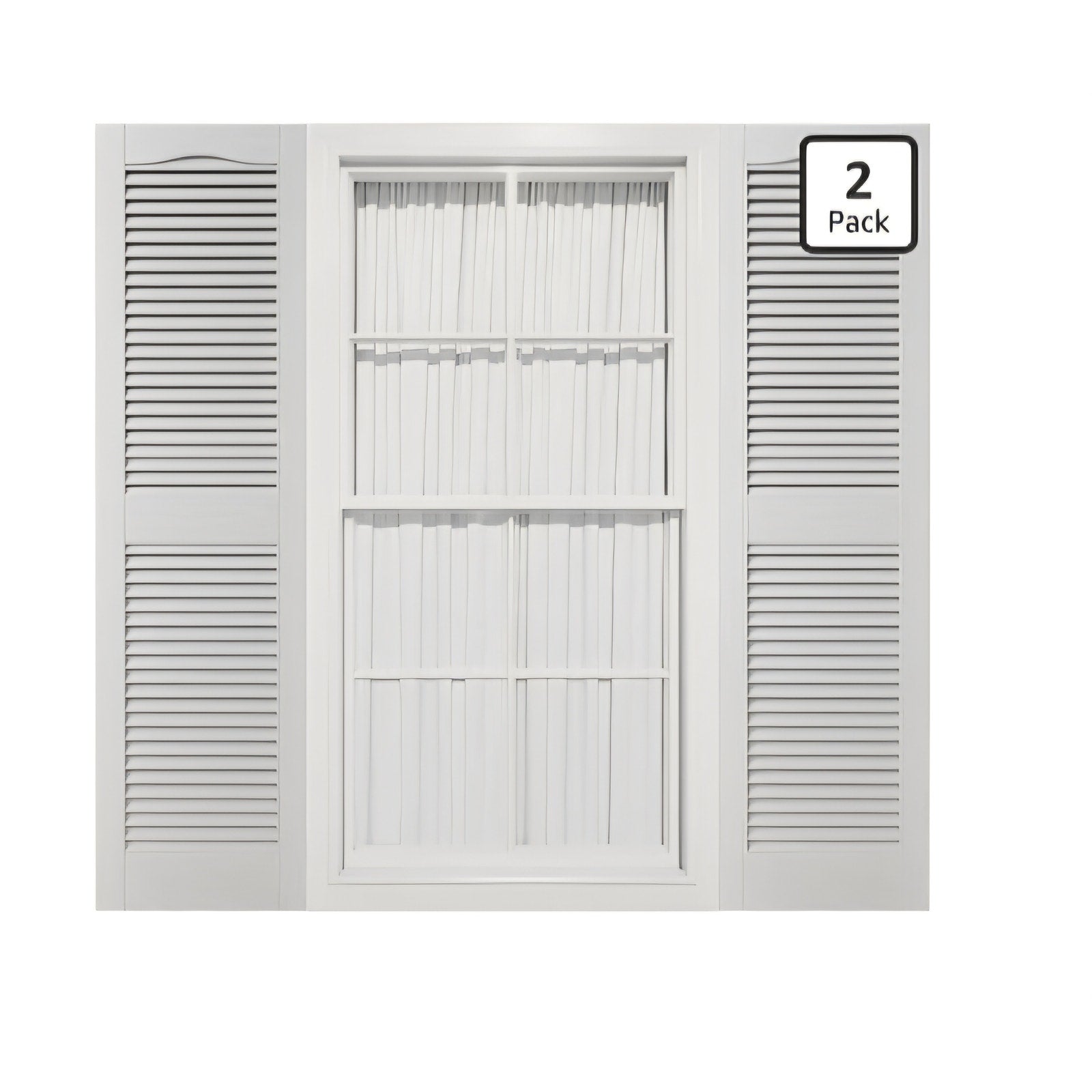12"W x 31"H Mid-America Vinyl,Standard Size Cathedral Top Center Mullion, Open Louver Shutter white