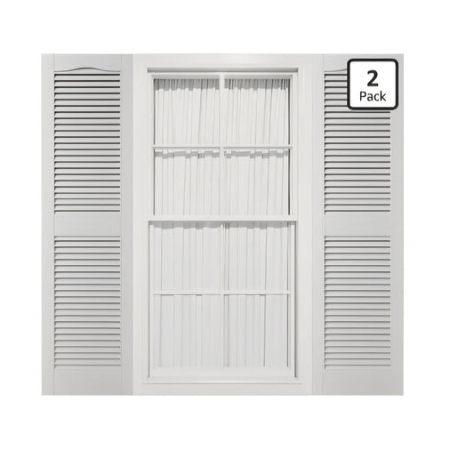 12"W x 31"H Mid-America Vinyl,Standard Size Cathedral Top Center Mullion, Open Louver Shutter white
