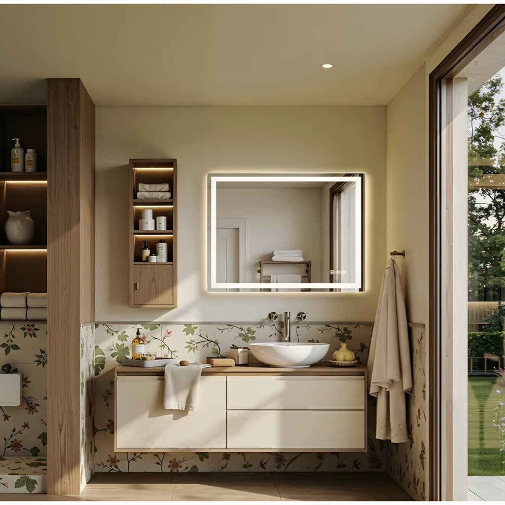 48X48 LED Bathroom Mirror with Lights, Anti-Fog, Backlit + Front Lit, Lighted Bathroom Vanity Mirro