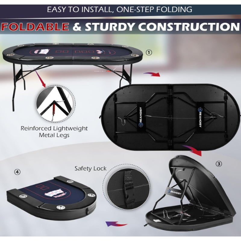 72" Foldable Poker Table for 8 Players, Texas Holdem