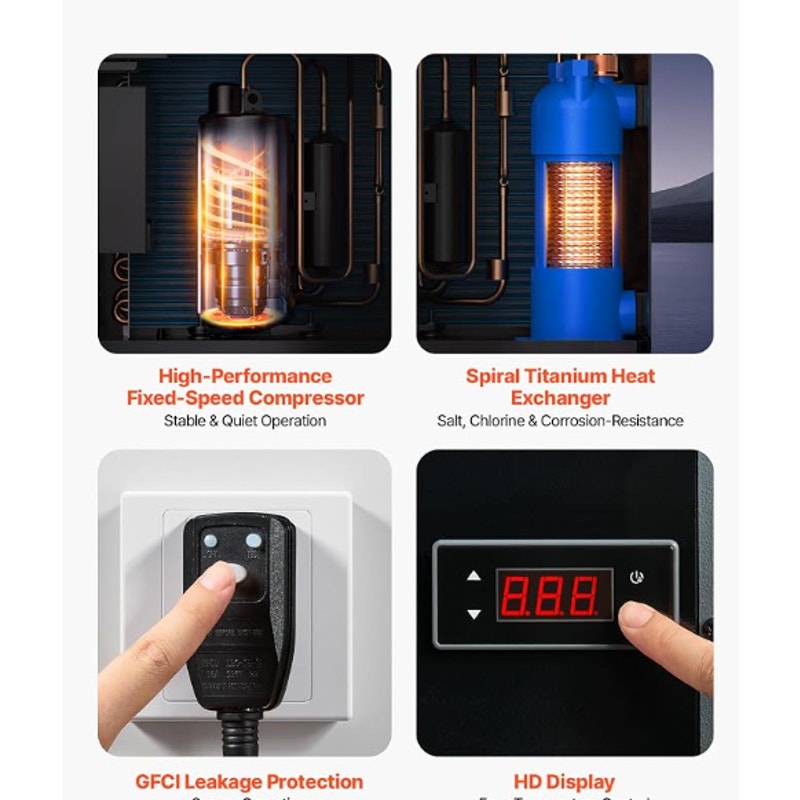 VEVOR 14710 BTU Heat Pump for Above Ground Pool Electric Pool Heater with Heati & Cooling Dual Mode