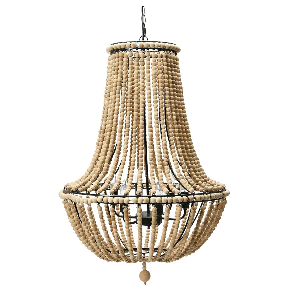 Draped Wood Bead Chandelier 32"L x 24.5" W x 32.25" H