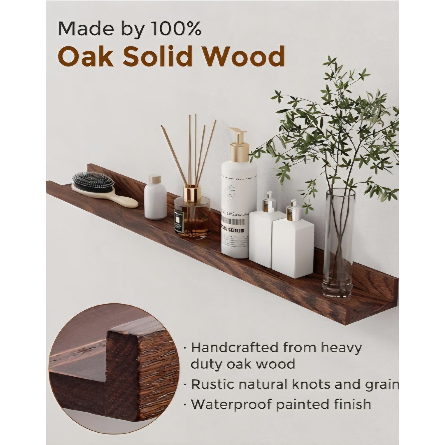 Axeman Oak Picture Ledge Shelf, 72 Inch Floating Shelves Set of 2