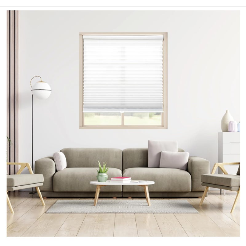 DEZ FURNISHINGS Cordless 1" Light Filtering Pleated Shade, Fabric, 58"W x 64"H, White