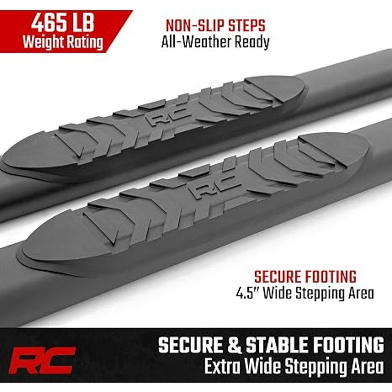 Rough Country Oval Nerf Steps for Toyota Tacoma Double Cab (2024-2026) - OEM Style Rails. Black