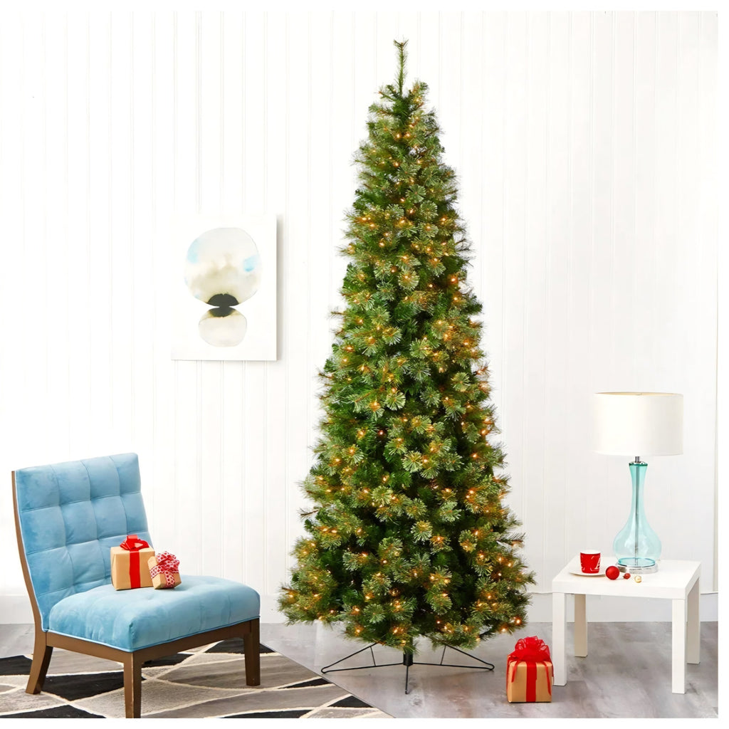 Nearly Natural 9ft. Cashmere Slim Artificial Christmas Tree with 550 Warm White Lights and 1308