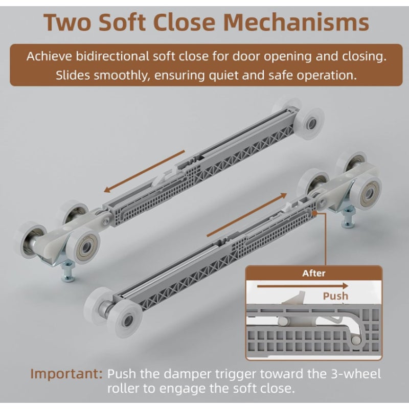 36"x80" Pocket Door Frame Kit, 200LBS Two-Way Soft Close Mechanism