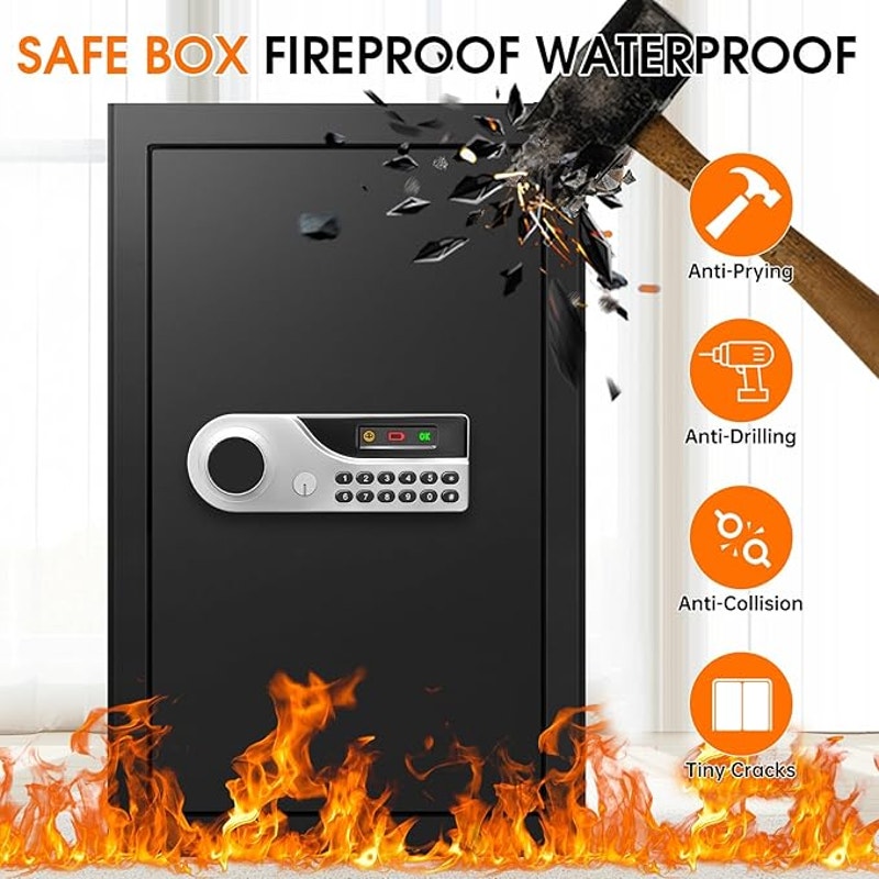 3.3 Cuft Large Home Safes Water and Fireproof, with Keypad Key and Removable Shelf, Document Safe