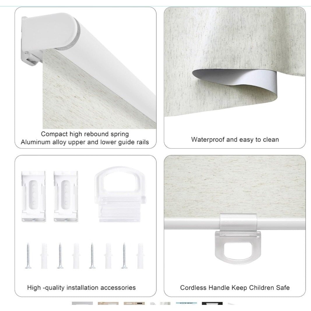 Blackout Roller Shades Blinds Cordless for Windows Pull Down Room Darkening Door Blinds