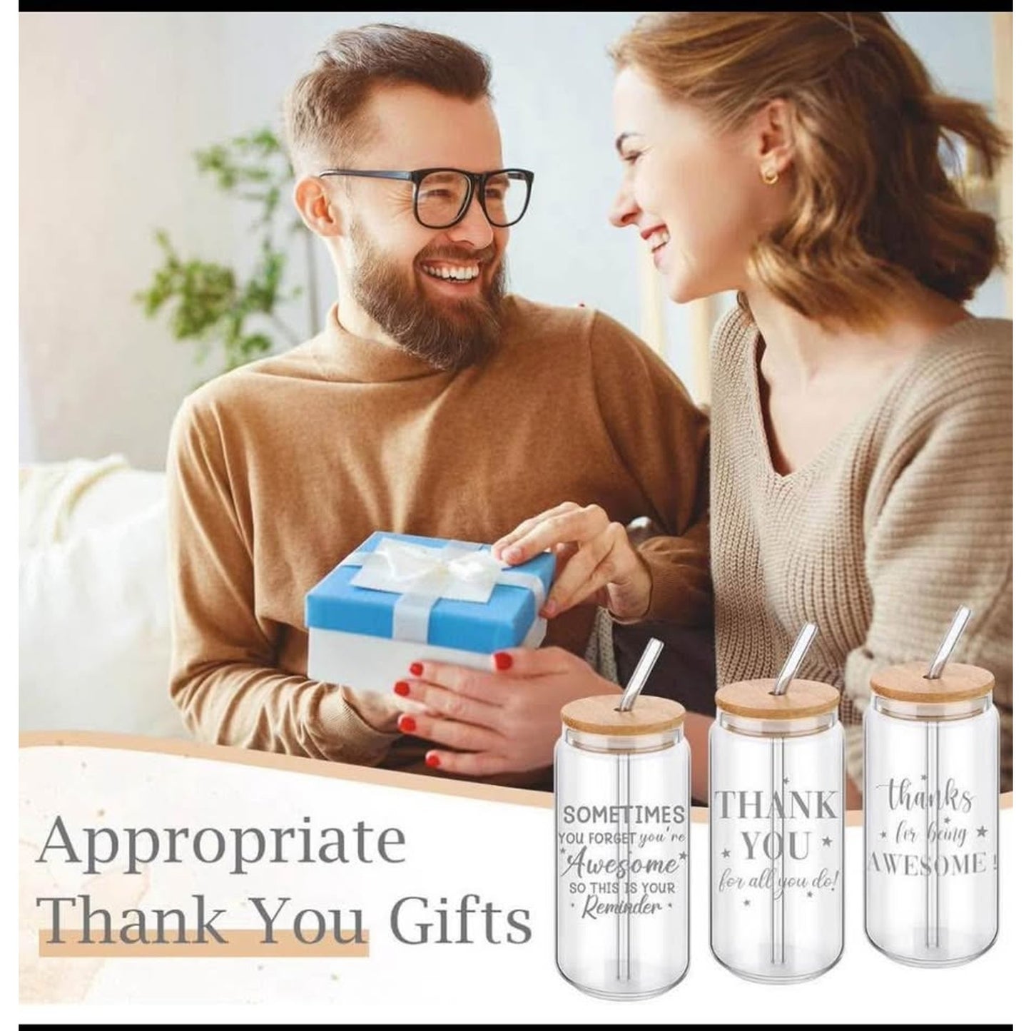 $30 obo Yungyan 18 Pcs Thank You Gifts Bulk 16 oz Glass Cups Inspirational Appreciation Glass with L