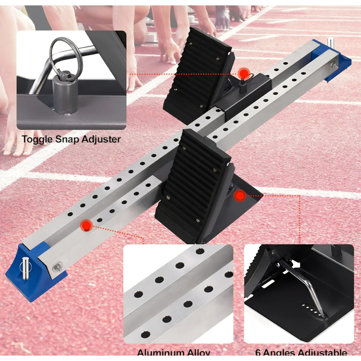 Set of 6, Multi-Function Starting Block 6 Angle Pedals Adjustable Sprinter Starting Block Track