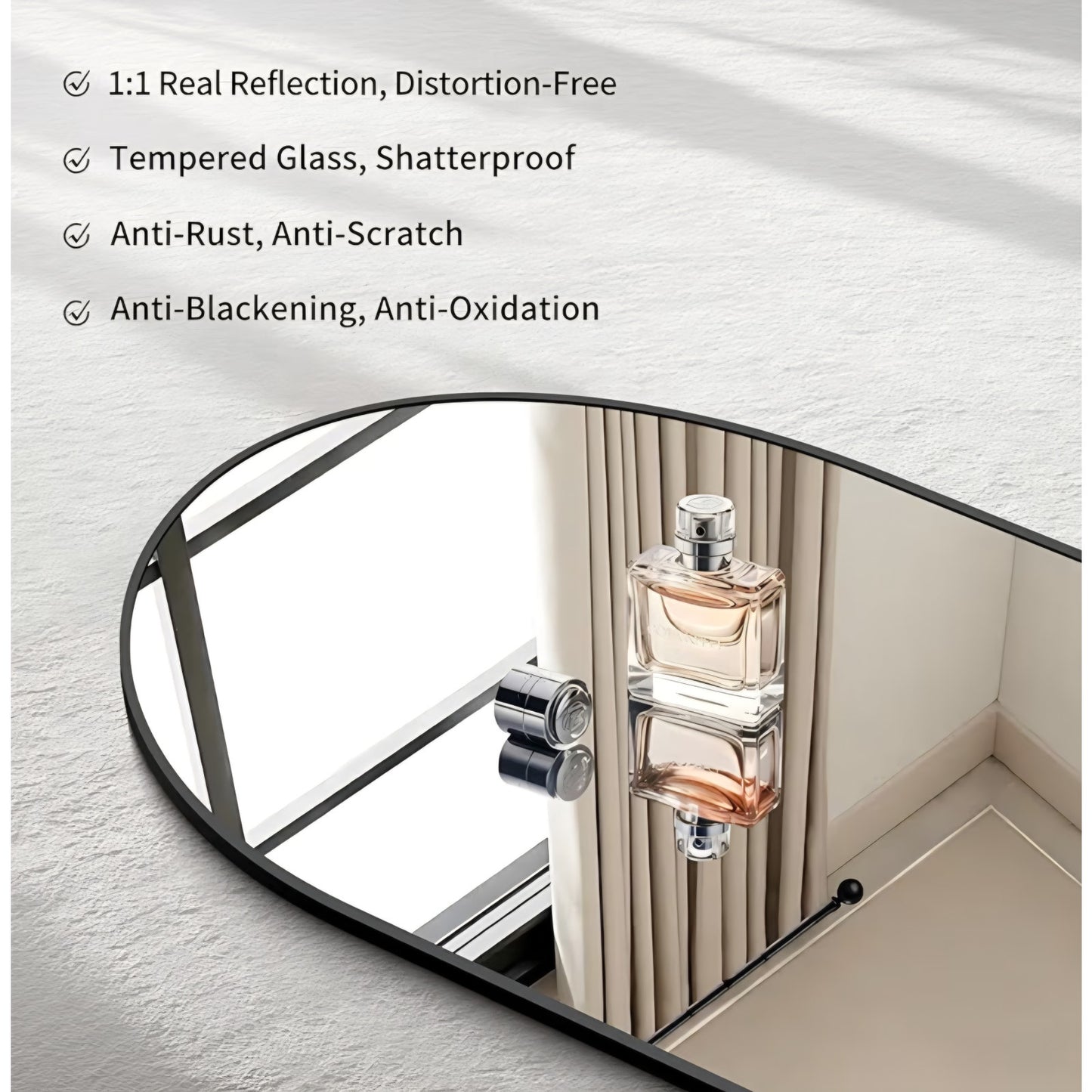 Arched Wall Mirror, 40"x48" Black Arched Mirror with Tempered Glass, Metal Frame, Large Size for Entryway Table