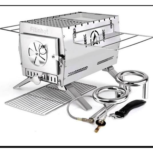 Fitinhot Propane Fire Pit Smokeless Camp Stove Bonfire Pit Stainless Steel with Iso-Butane Hose & Re