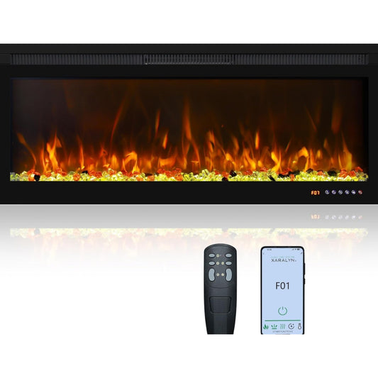 Smart 42 Inch Wall Mounted and Recessed Electric Fireplace Inserts, App & Remote & Touch Screen Control, 13X13 Flame & Fuel Bed Color Combinations, 750W/1500W, Black