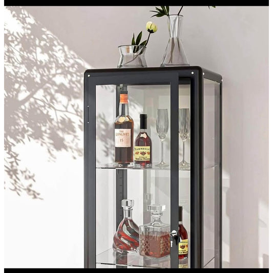 Ryoko Glass Display Cabinet with Adjustable 3-Shelf Shelves, Lock and Door, Dust-Proof, LED Light, C
