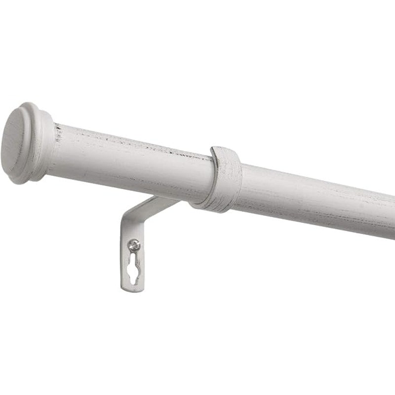 EXCLUSIVE HOME Topper 1" Curtain Rod and Finial Set, Distressed White, Adjustable 84"-160"