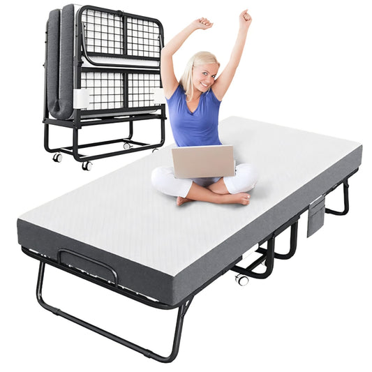 Folding Bed with Mattress, Portable Rollaway Bed for Adults - Foldable Cot Size Bed Frame with 5"