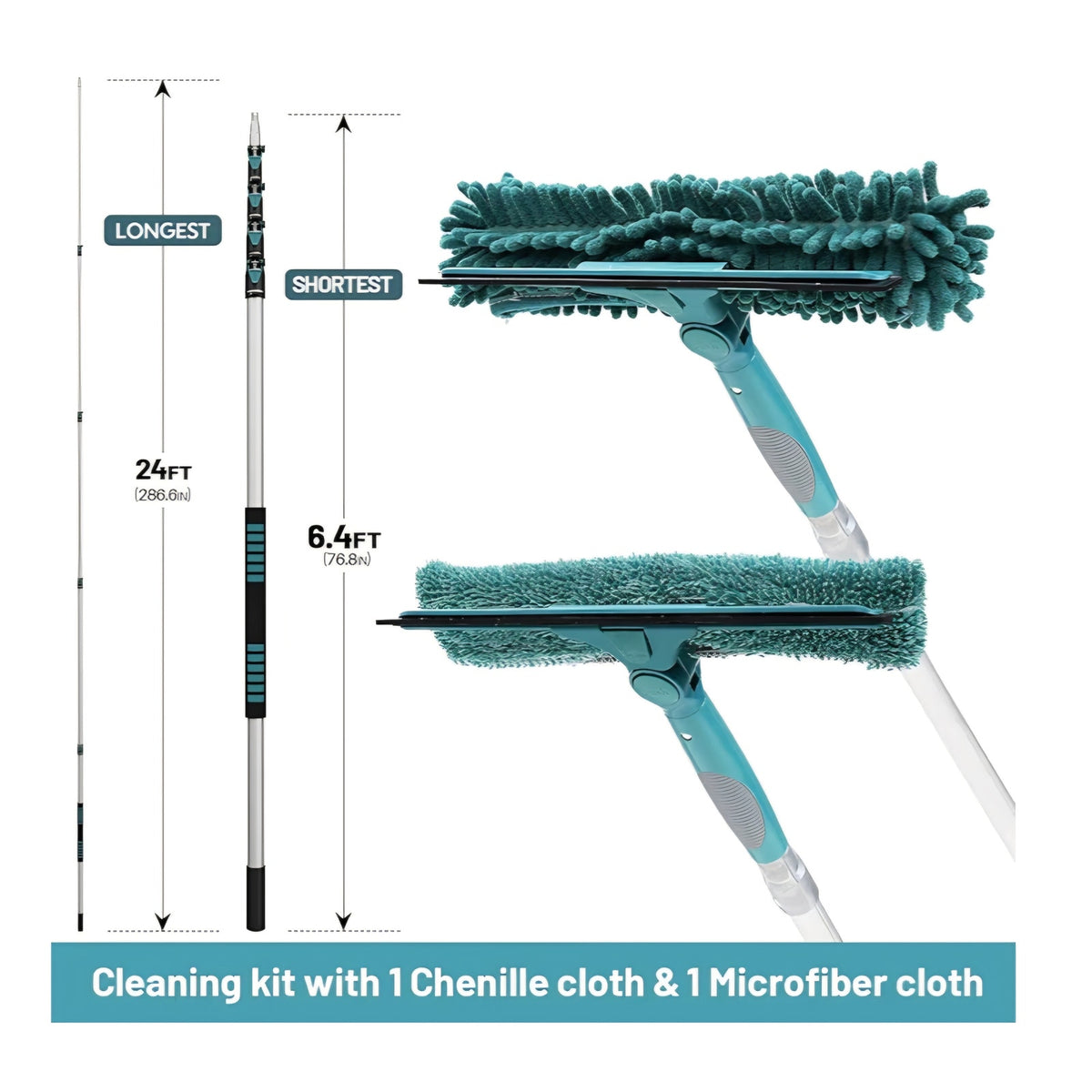 Window Cleaner Tool with 5-Stage Telescoping Pole Squeegee with 7-30 Ft Extension Pole
