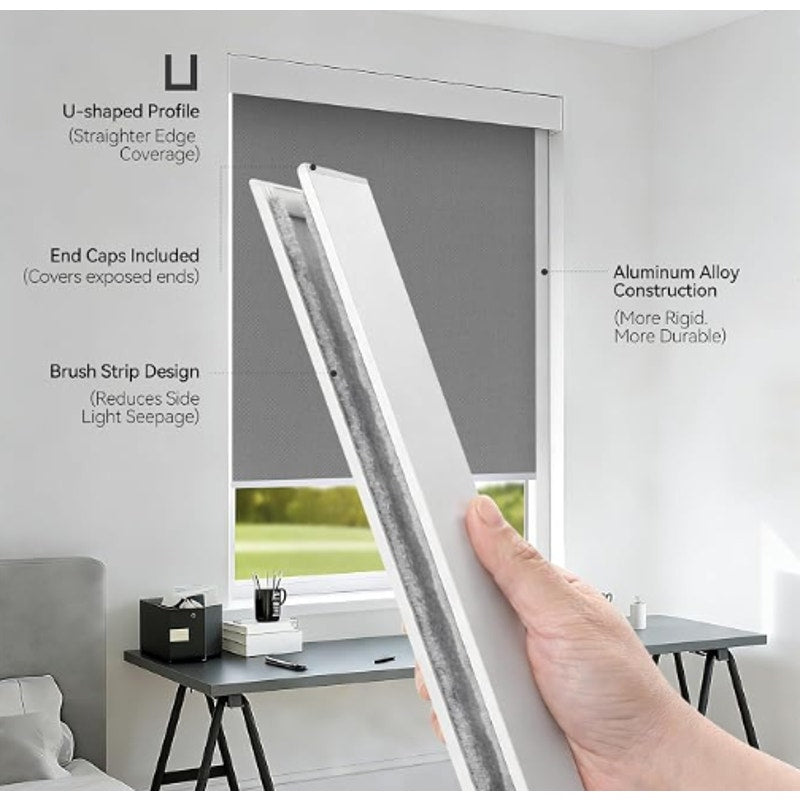 ZSTARR Aluminum U Channel Light Gap Blockers for Shades White 58" 2Pcs