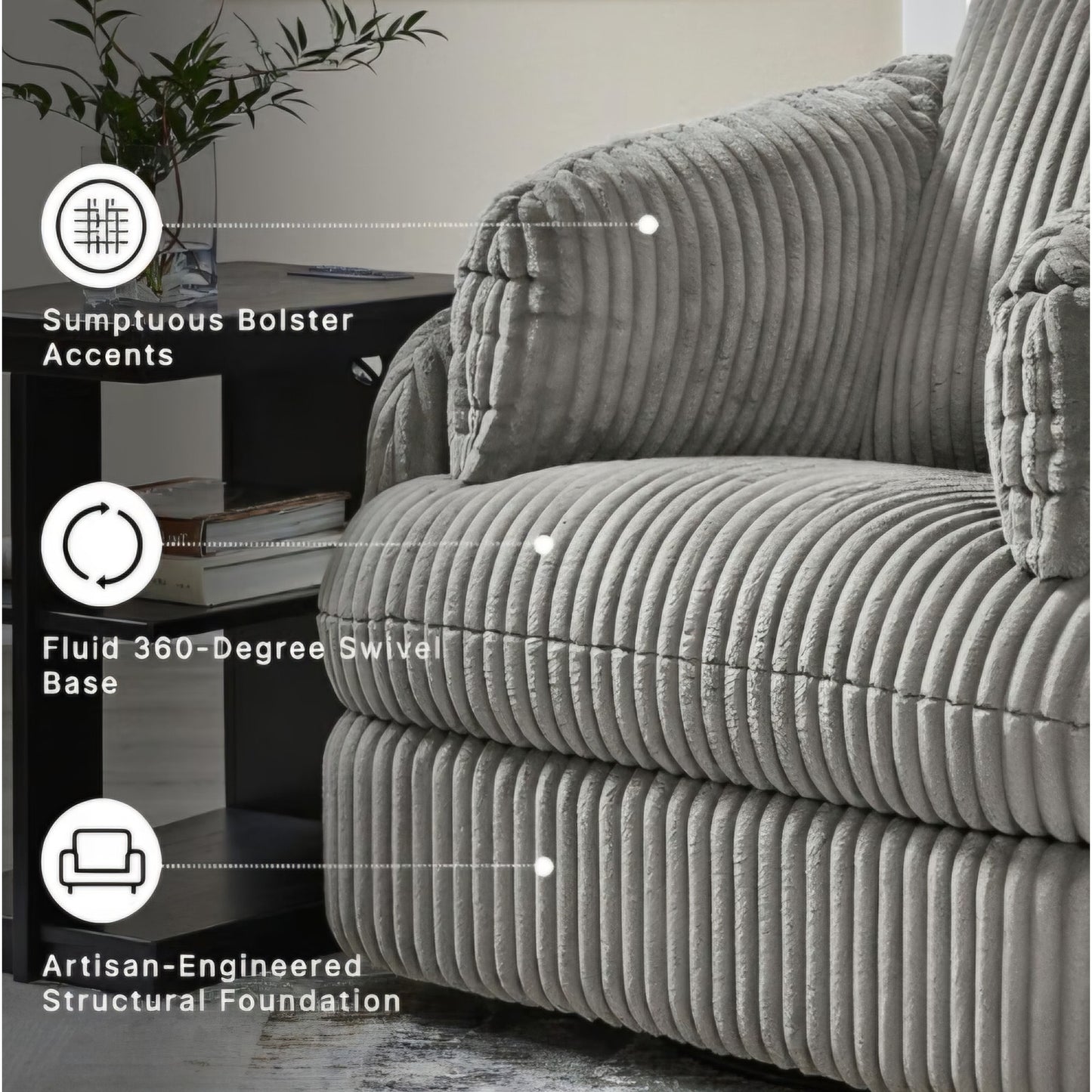 Signature Design by Ashley Tie-Breaker Swivel Glider Recliner, 2 Bolster Pillows, Hidden Storage