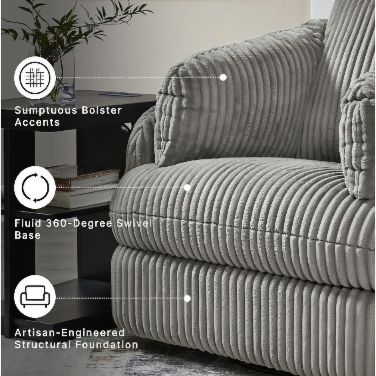 Signature Design by Ashley Tie-Breaker Swivel Glider Recliner, 2 Bolster Pillows, Hidden Storage