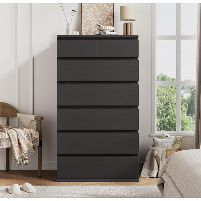 Black Tall 7 Drawer Dresser for Bedroom, Modern Wood Closet Dressers & Chests of Drawers