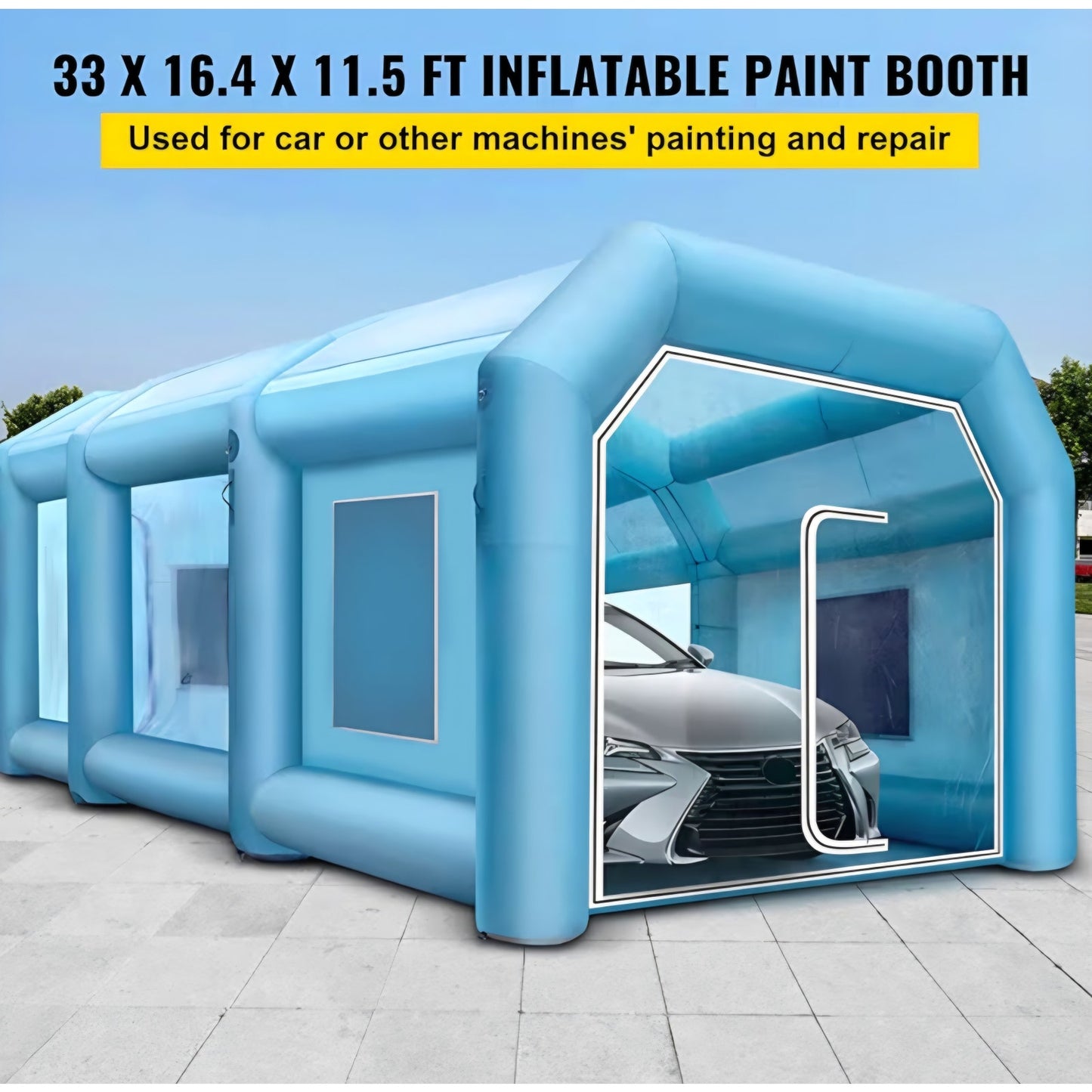 VEVOR Inflatable Paint Booth, 33x16.4x11.5ft, Inflatable Booth with 2 Powerful Blowers