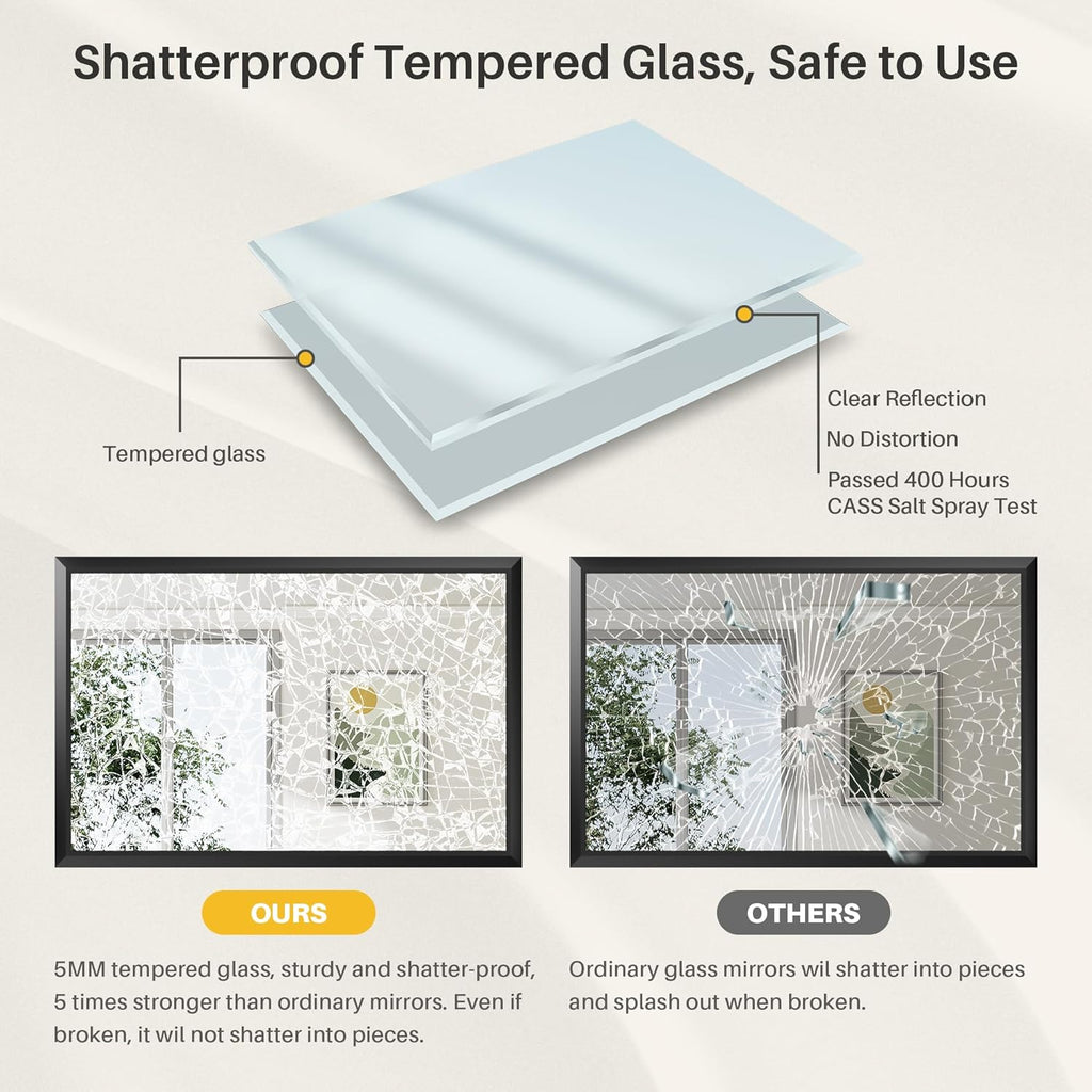 55x30 Inch Black Bathroom Mirror for Wall,Thick Metal Framed Rectangle, Anti-Rust,HD Tempered Glass