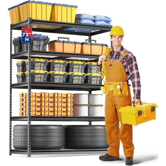 WORKPRO 5-Layer Heavy Duty Metal Storage Rack, 48”W x 24”D x 72”H,with 4000 lbs. Matte Black