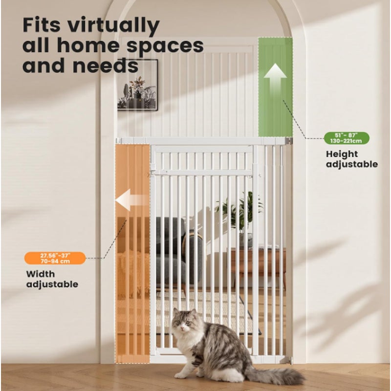 Extra Tall Cat Gate 51"-87" Height Adjustable  Mounted 4 Extensions 51"-87" height & 27.56"-37"