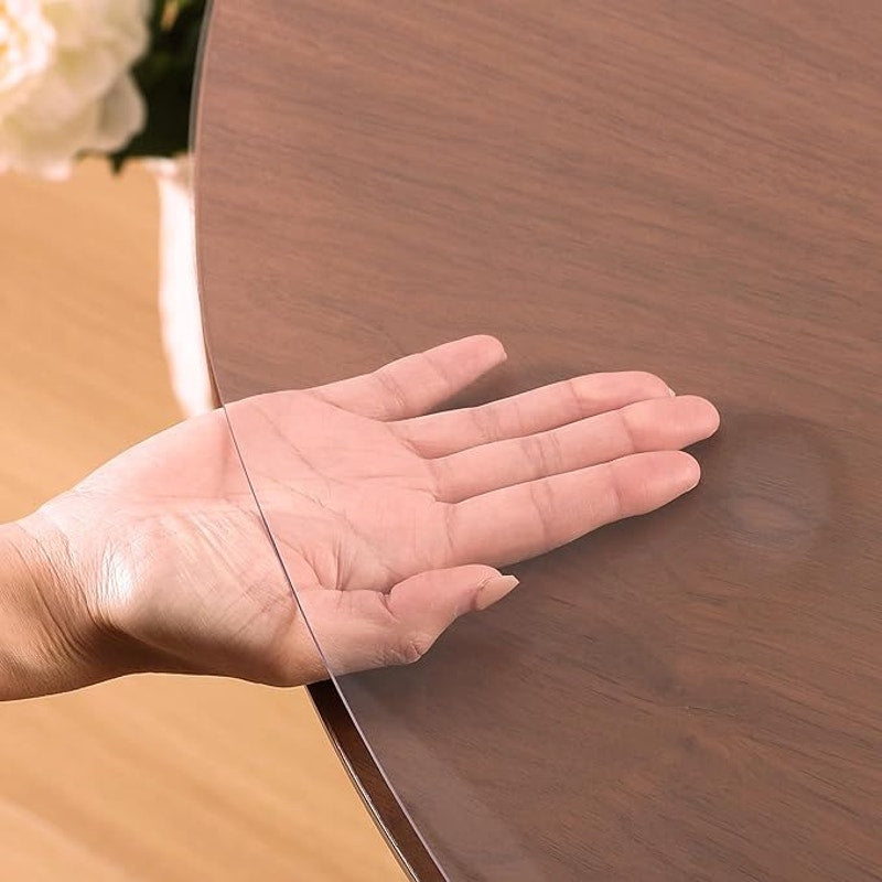 Clear Round Table Cover Protector 60 Inch, 1.5mm Transparent Plastic Waterproof, FDA Compliant