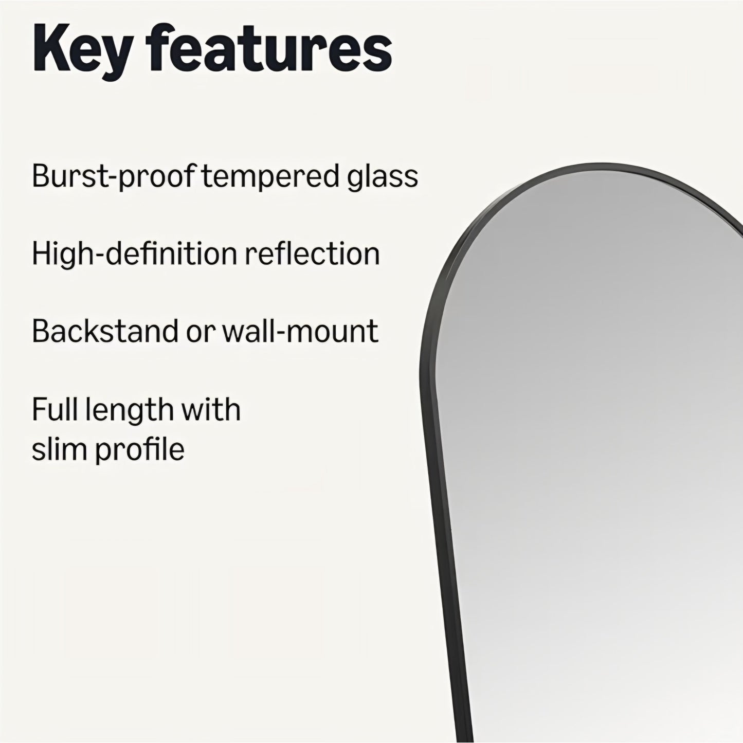 Full Length Floor Mirror, 59" x 16" x 0.55", Black