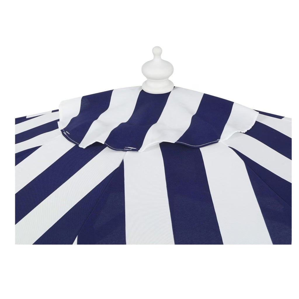 JONATHAN Y Beverly 9 ft. Coastal Navy and White Striped Half Patio Umbrella with Scalloped Fringe