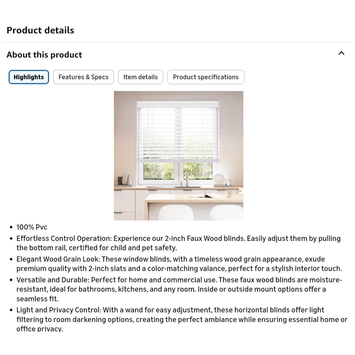 DEZ FURNISHINGS Cordless 2" Faux Wood Blind, 70" W x 72" H, White
