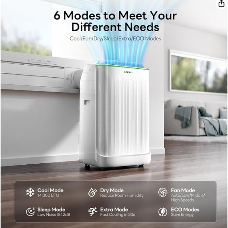 ZAFRO Smart Inverter Portable Air Conditioners, 14000 BTU (10000 BTU SACC) Dual Hose Portable AC