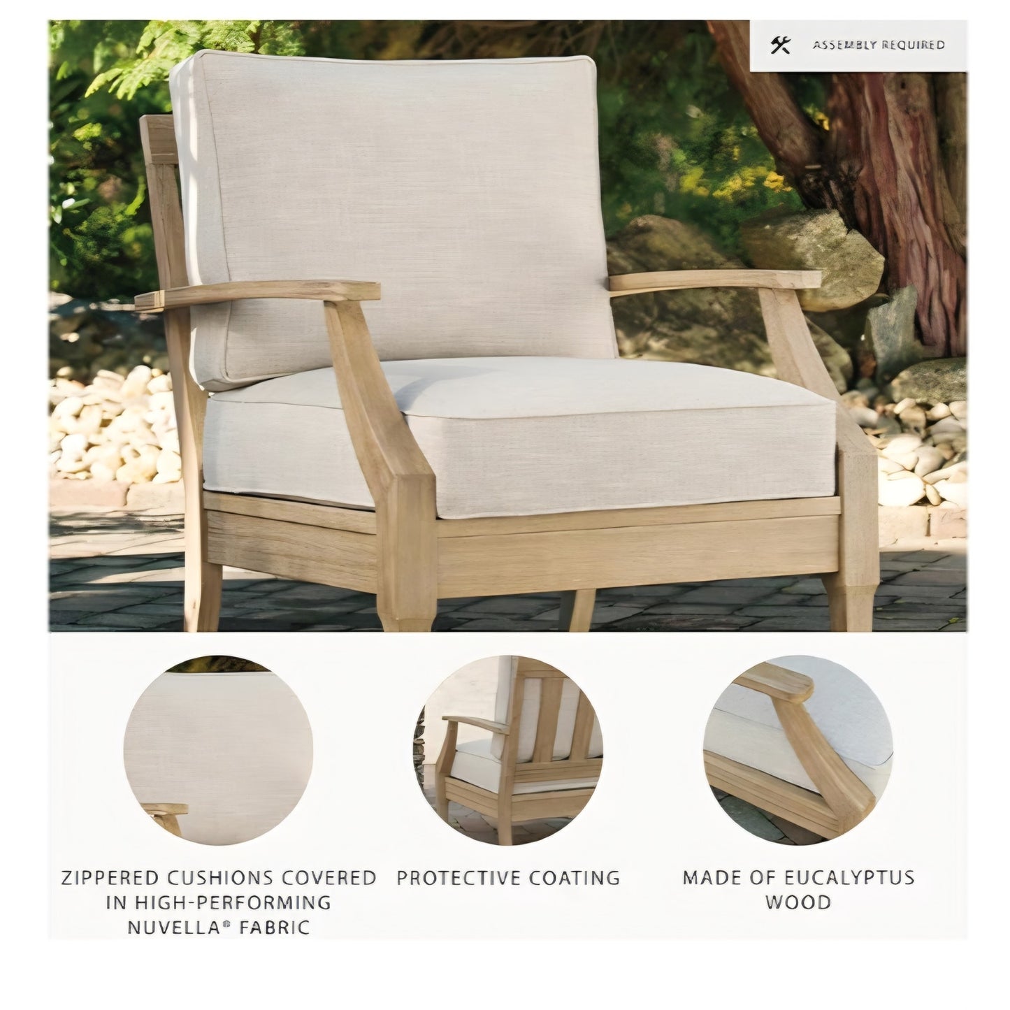 Signature Design by Ashley Clare View Outdoor Lounge Chair, Eucalyptus Wood Frame