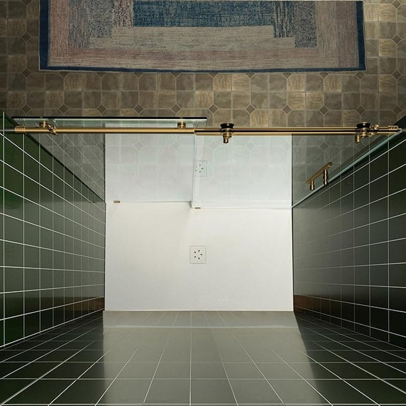 Woodbridge 57.5-60" W x 80" H Frameless Single Sliding Soft-Close Shower in Brushed Gold Finish