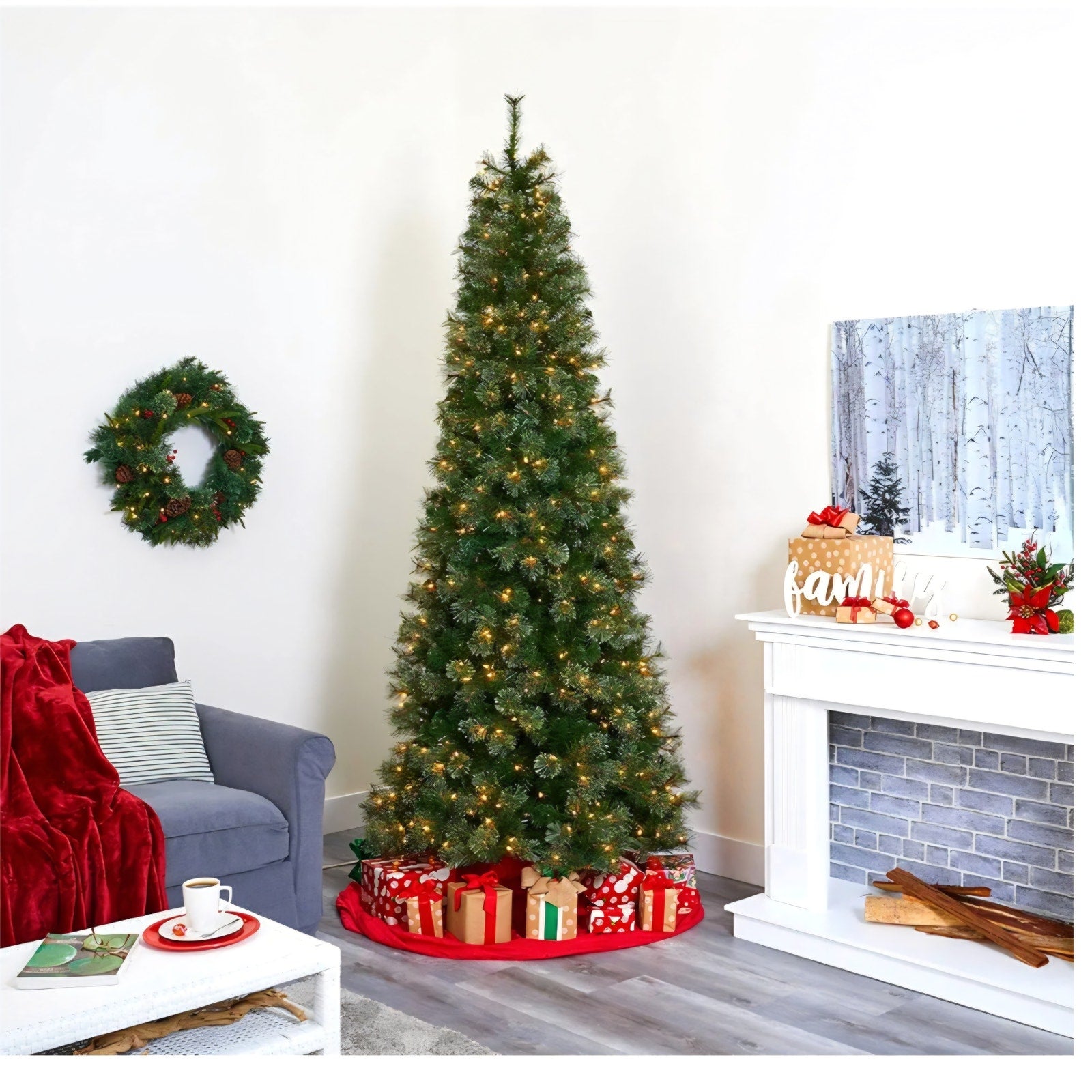 Nearly Natural 9ft. Cashmere Slim Artificial Christmas Tree with 550 Warm White Lights and 1308