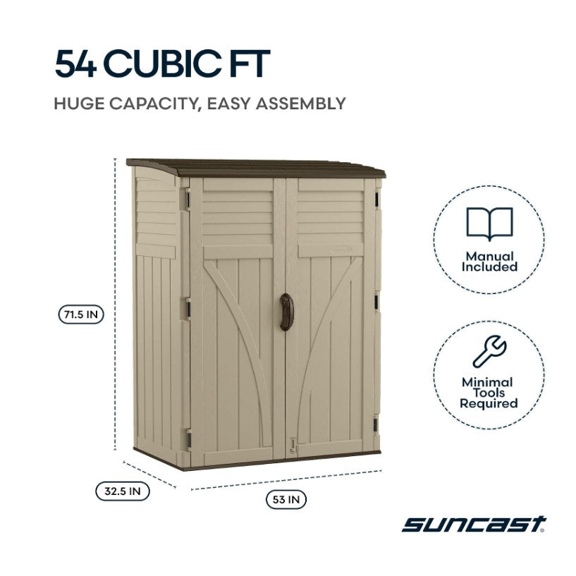 Suncast Outdoor Storage Shed, Water Resistant Resin Vertical Outdoor Storage Cabinet for Patio