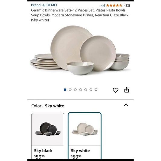 Ceramic Dinnerware Sets-12 Pieces Set, Plates Pasta Bowls Soup Bowls, Modern Stoneware Dishes, React
