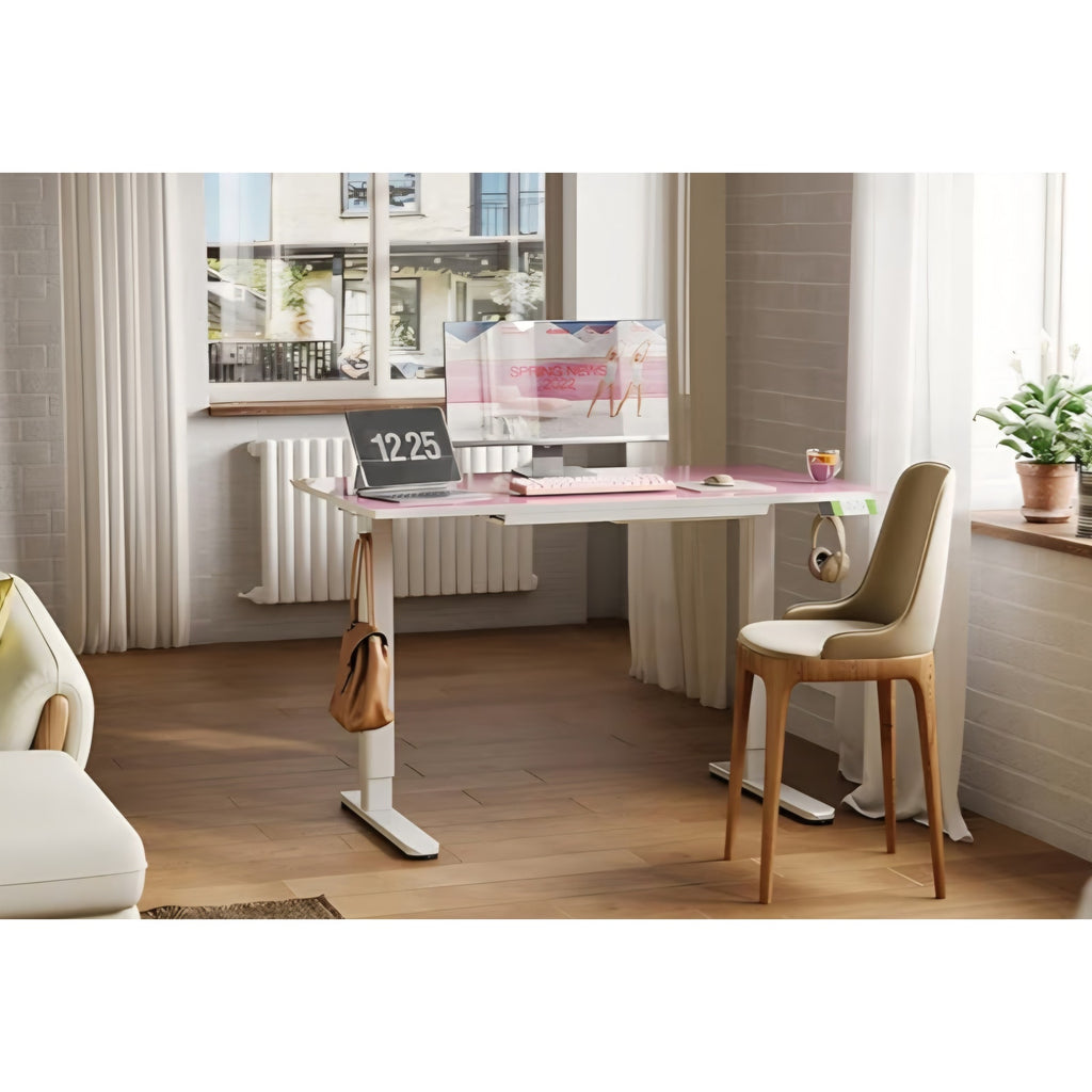 Glass Standing Desk with Drawers, Adjustable Height Stand Up Desk