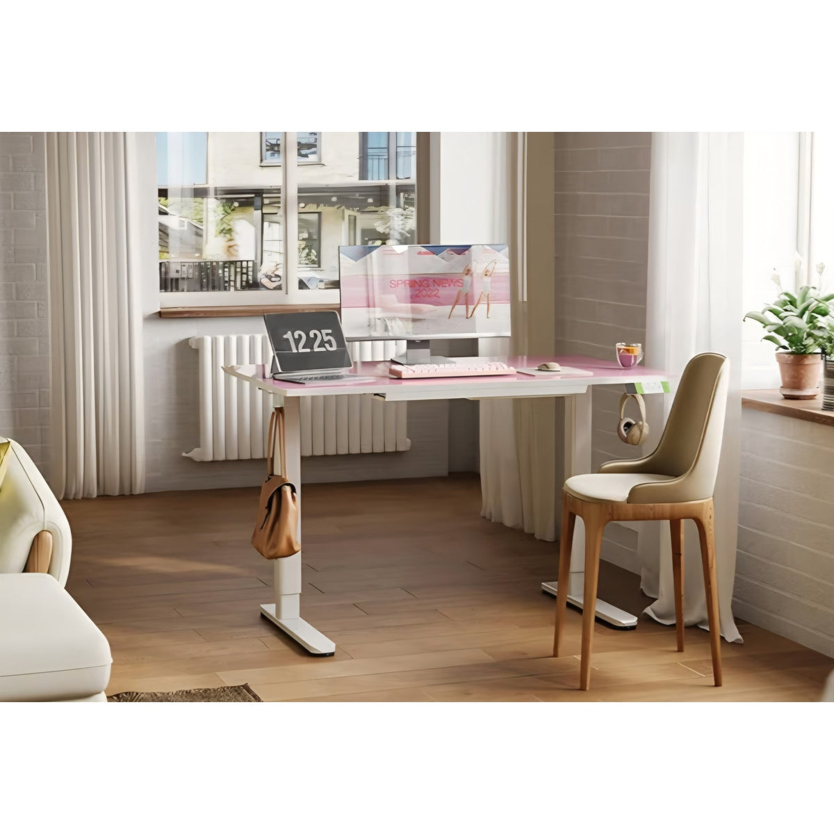 Glass Standing Desk with Drawers, Adjustable Height Stand Up Desk