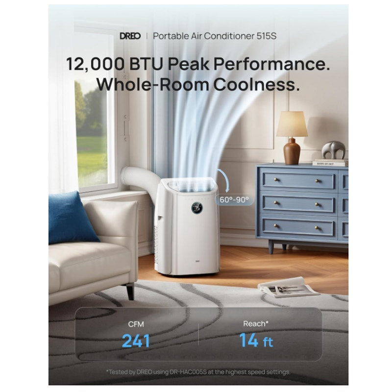 DREO Portable Air Conditioner 515S, 12000 BTU ASHRAE (8000 BTU DOE) Smart AC Unit for Bedroom