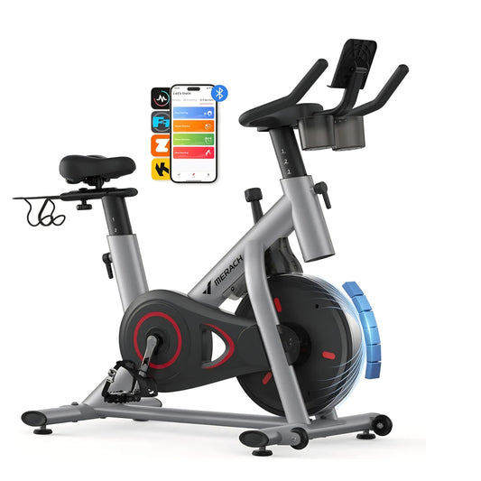 MERACH Exercise Bike, Brake Pad Stationary Bike with Exclusive App, Low Noise Indoor Cycling Bike