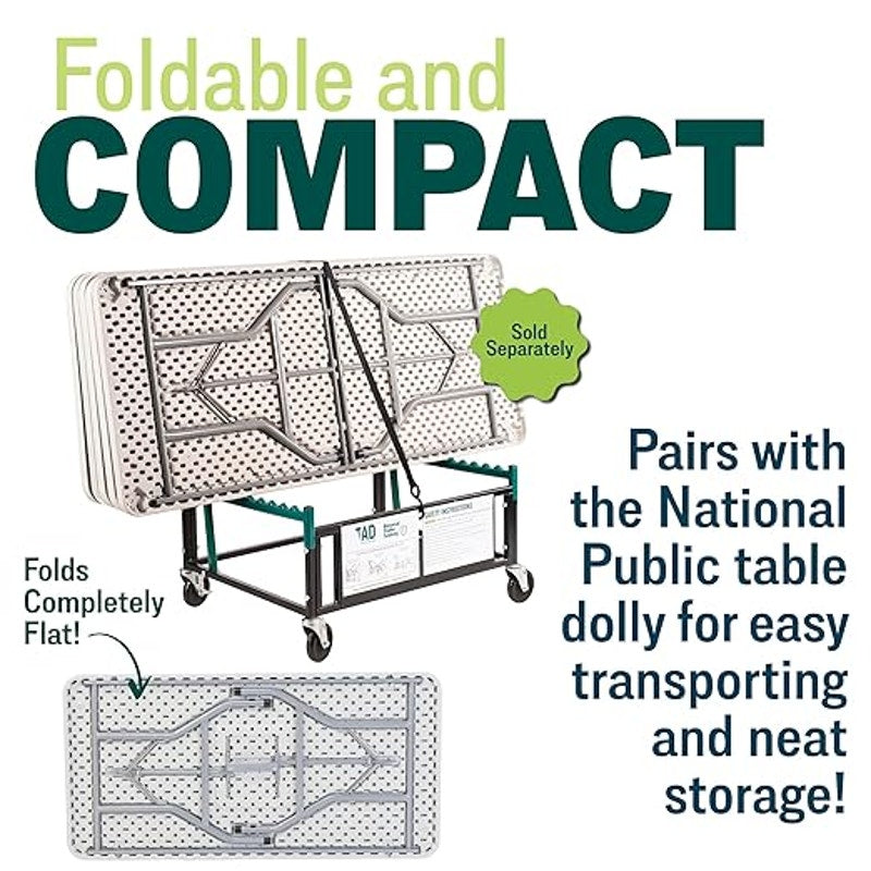 National Public Seating 30" x 60" Plastic Folding Table, Adjustable, Heavy-Duty, Speckled Gray