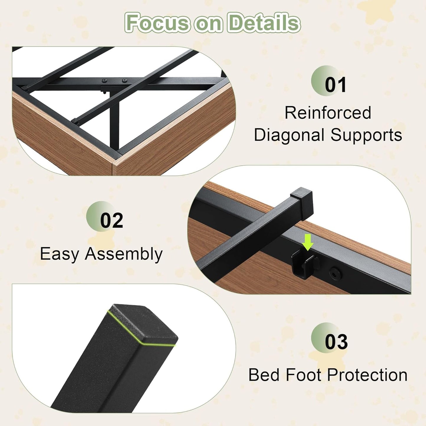 Feonase Floating Bed Frame Twin, Wood Full Size Bed Frame with Storage Headboard, Walnut