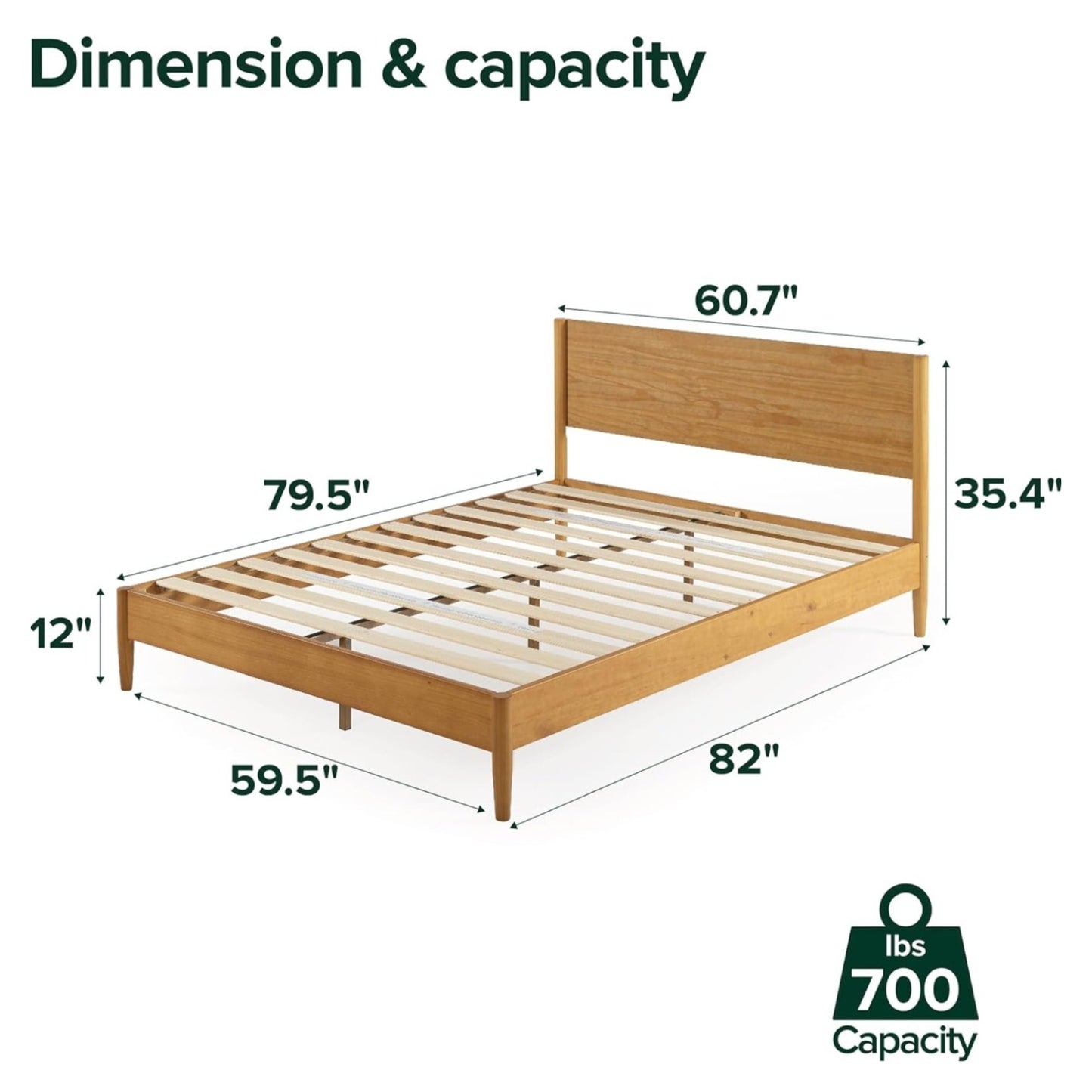 ZINUS Allen Mid Century Wood Platform Bed Frame, Solid Wood Foundation, Wood Slat Support,