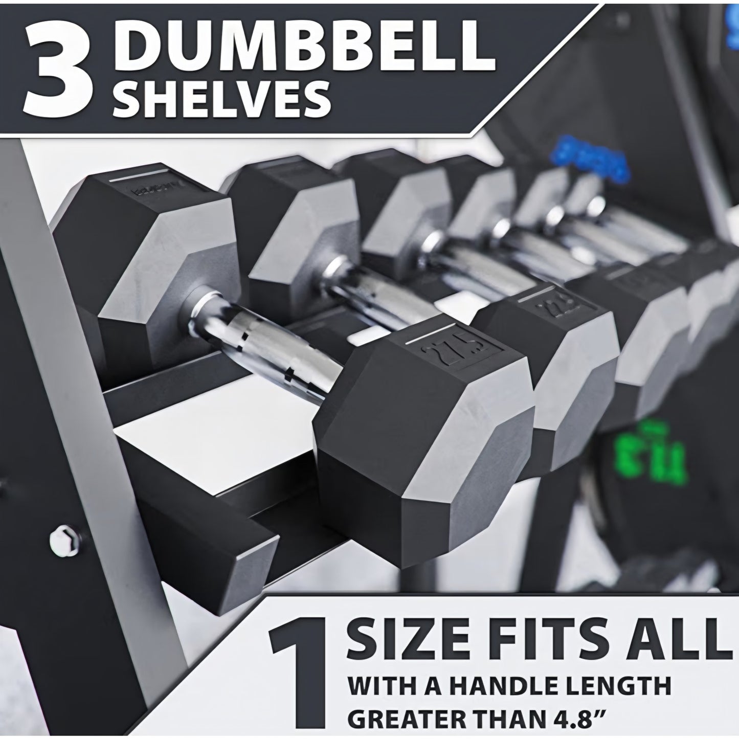 3-Tier Dumbbell Storage Rack with 2 Barbell Holders and 4 Weight Plate Pegs, Featuring 2-Tier Dumb