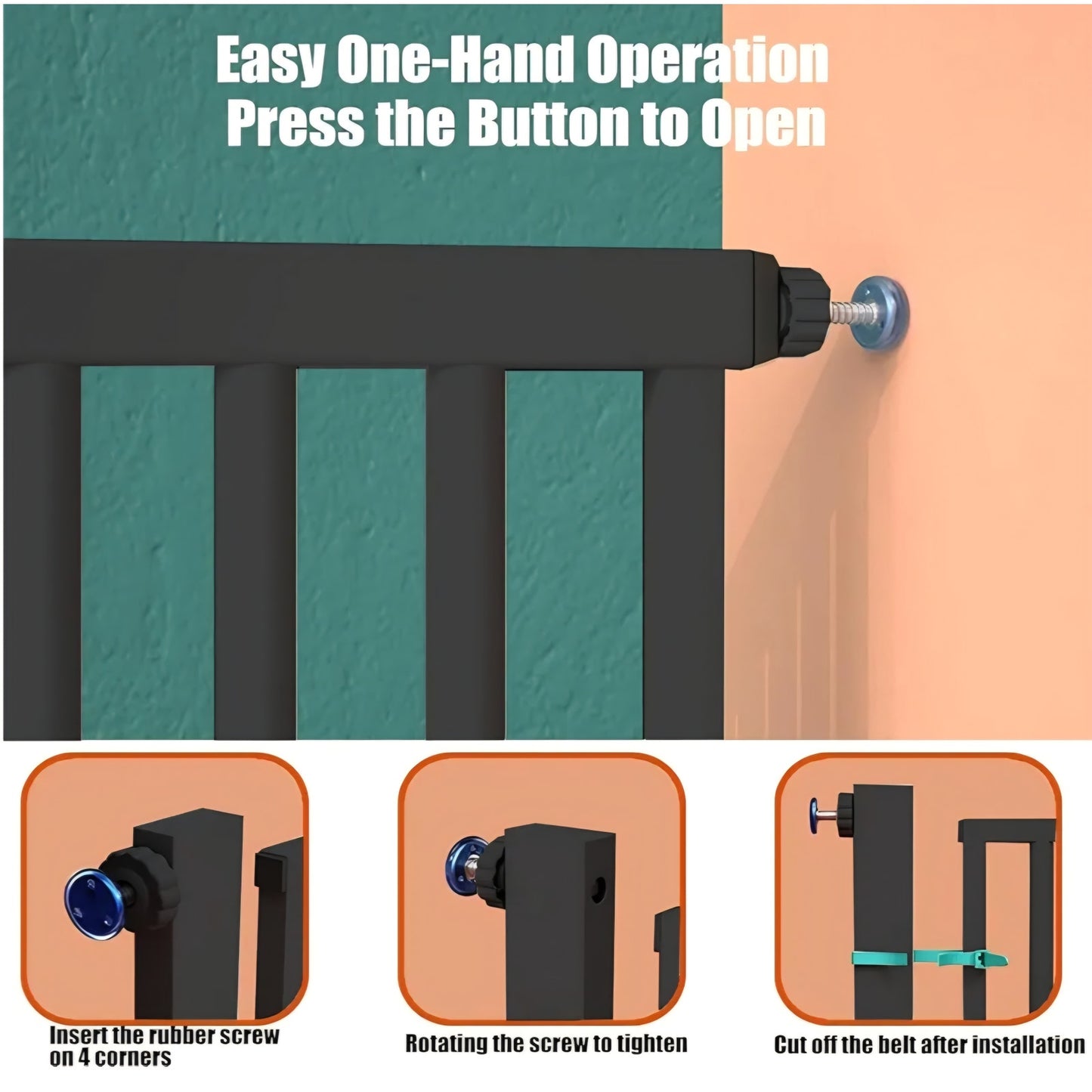 71 inch Extra Tall Gates for Cats, Adjustable 29.92" and 48.03" Wide Baby Gate, Pressure Mounted Full Door Pet Gate for Doorway, Stairs,House (Black, 71 Inch)