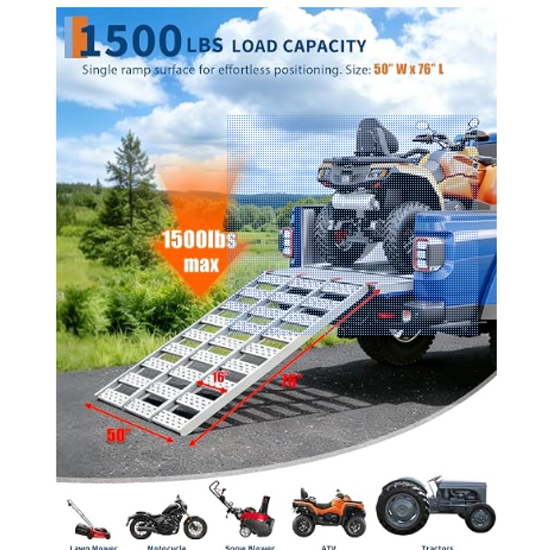 GarveeTech 1500LBS Aluminum Tri-Fold Ramp for Pickup Trucks ATV 76x50in Aluminum ATV ramps